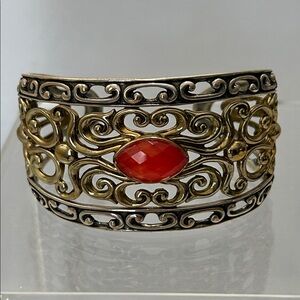 Vintage Design Carolyn Pollack Sterling Silver Bronze Coral Doublet Bracelet